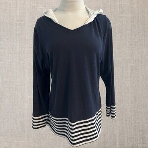 La Madona Navy and White Striped Women's Hooded Sweater Top